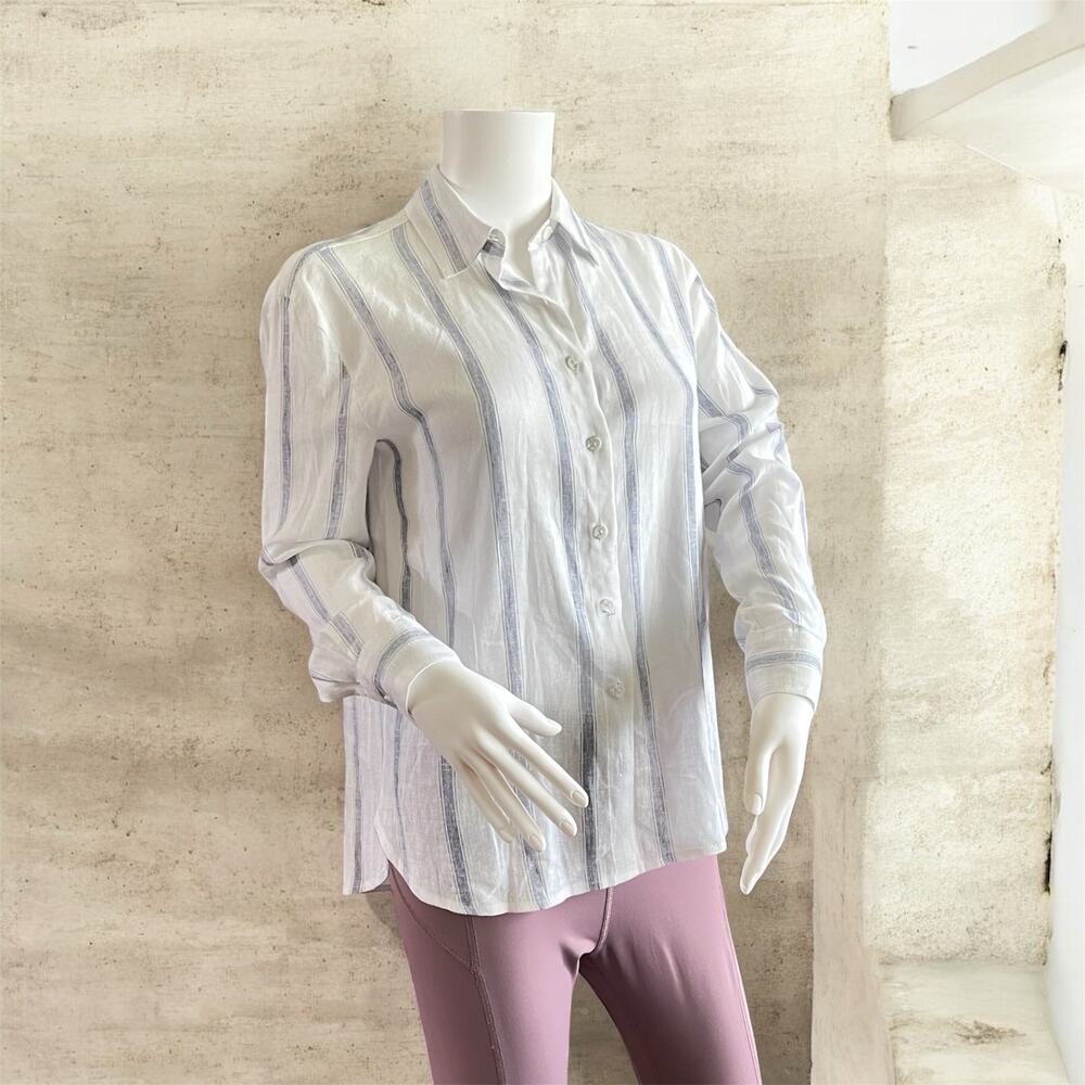 Blue Island Linen Button Down Shirt Size XS Oversized